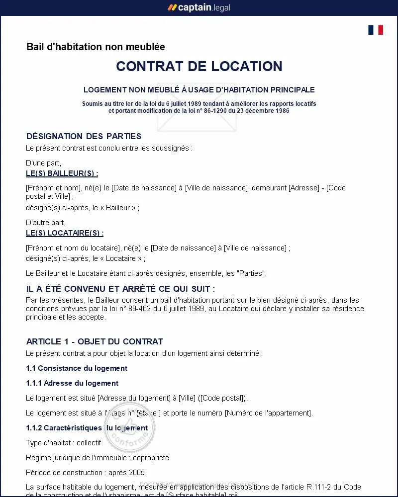 Personnalisez : Bail non meublé pour logement vide