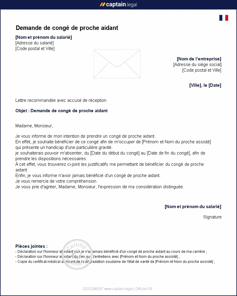 Personnalisez : Demande de congé de proche aidant