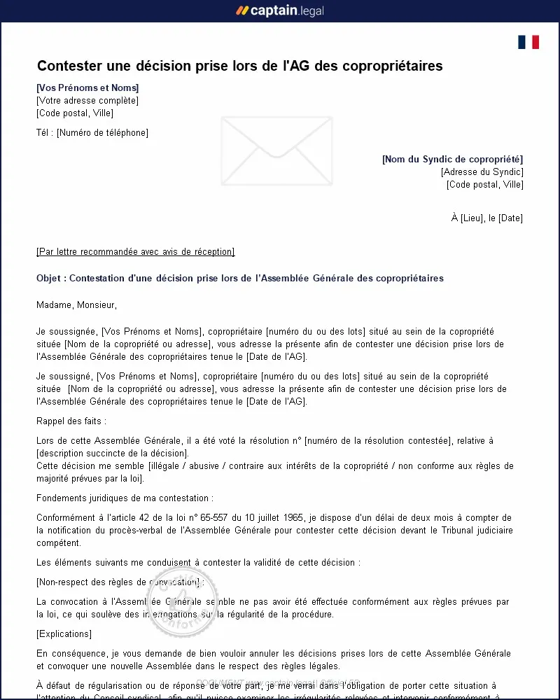 Personnalisez : Contester une décision d'assemblée générale de copropriété