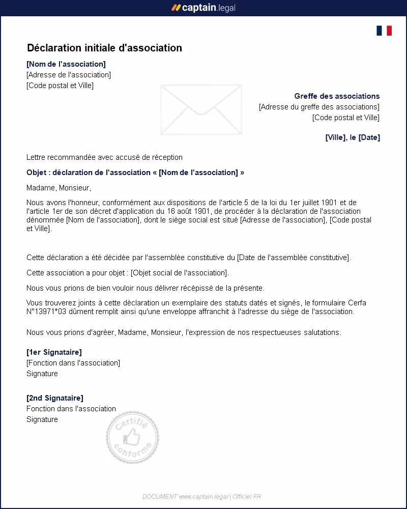 Personnalisez : Modèle de déclaration initiale d'une association