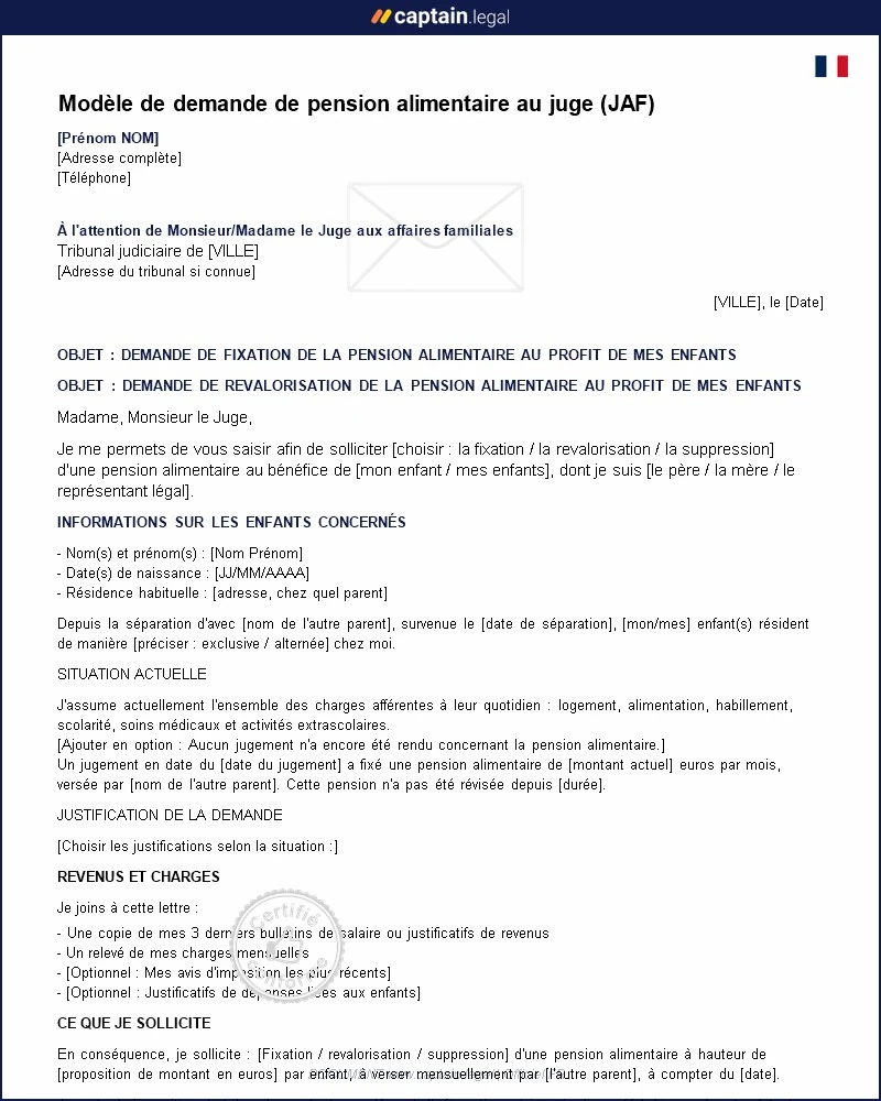 Personnalisez : Faire une demande de pension alimentaire auprès du JAF