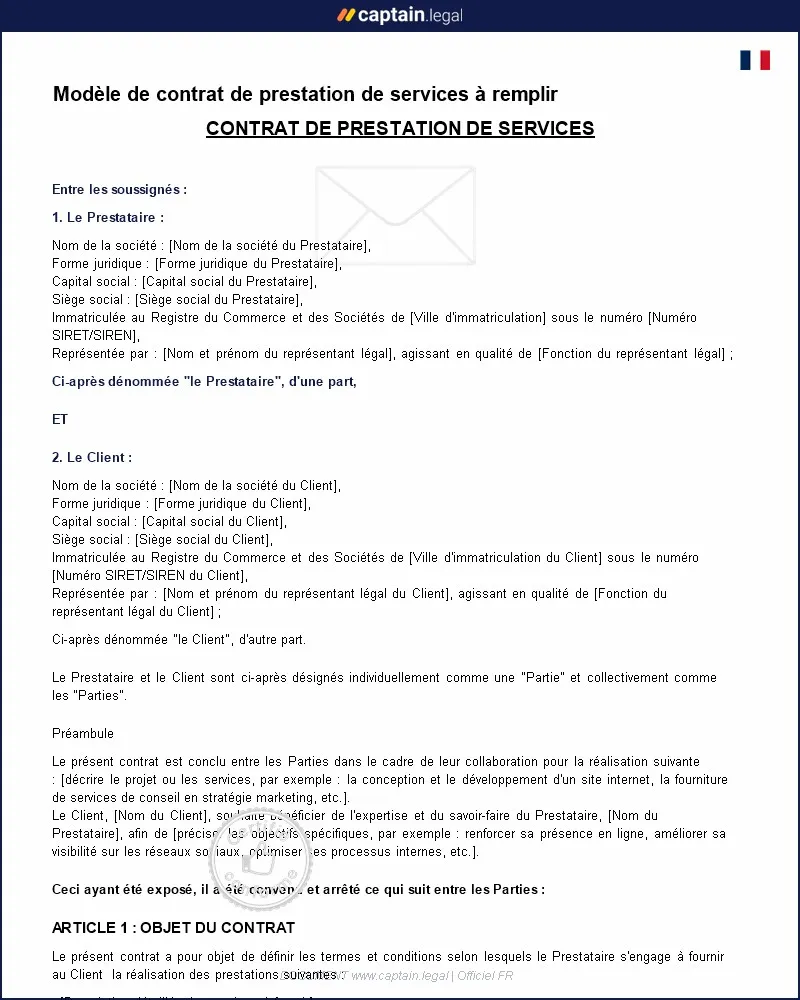 Personnalisez : Modèle de Contrat de Prestation de Services à personnaliser