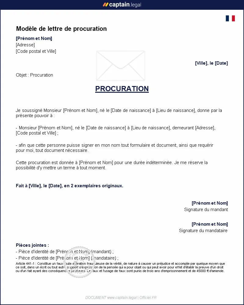 Personnalisez : Modèle de lettre de procuration à remplir - PDF et Word