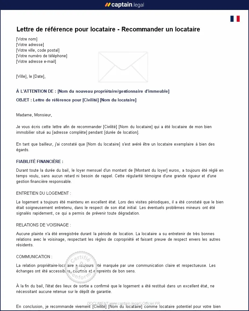 Personnalisez : Lettre de référence pour locataire : modèle et explications