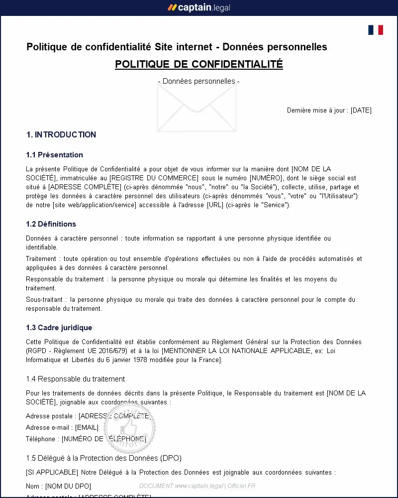Personnalisez : Politique de confidentialité et site internet : Données personnelles        