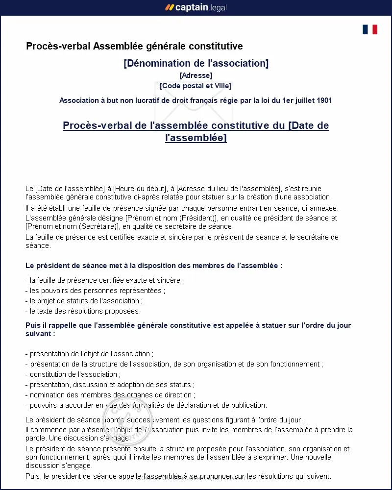 Personnalisez : Procès-verbal assemblée générale constitutive d'une association