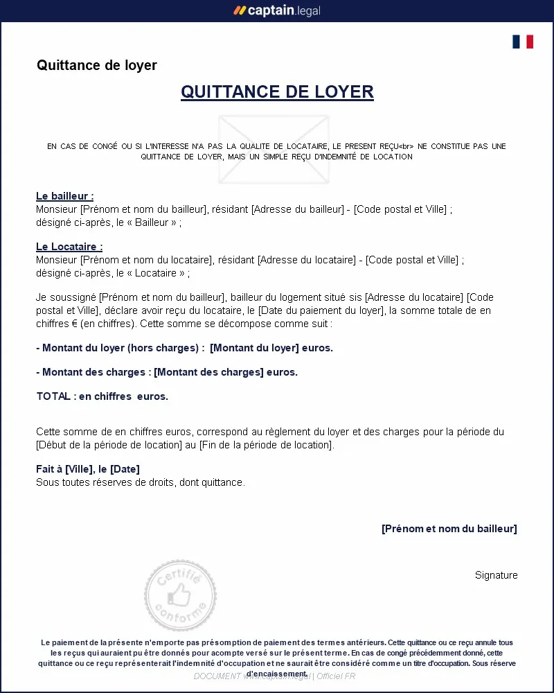 Personnalisez : Quittance de loyer - Modèle Word et PDF