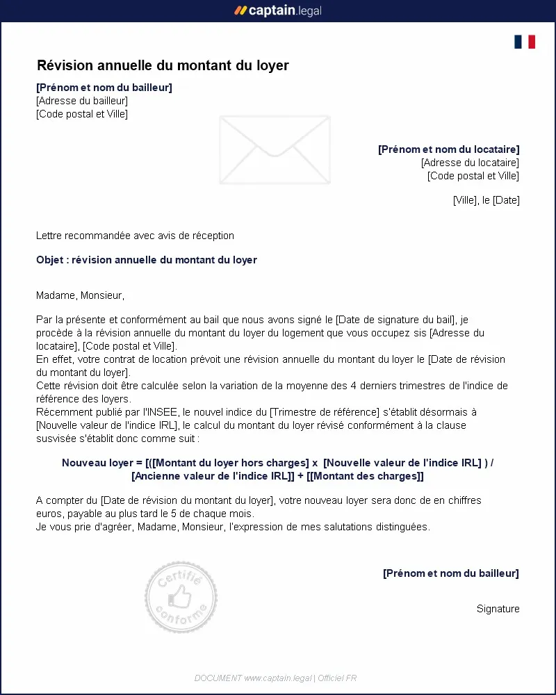 Personnalisez : Révision annuelle du montant du loyer