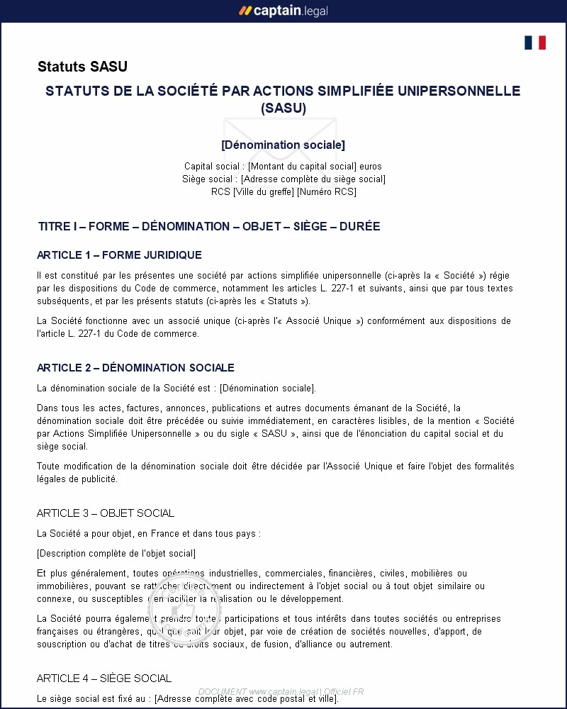 Personnalisez : Modèles de statuts de SASU à personnaliser