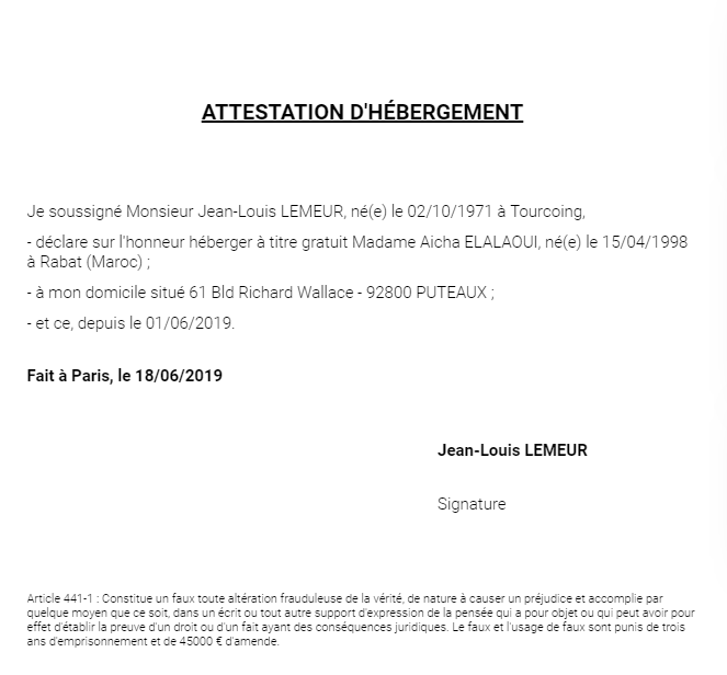 Mod le Lettre Attestation H bergement Guide Complet Reconnaissance