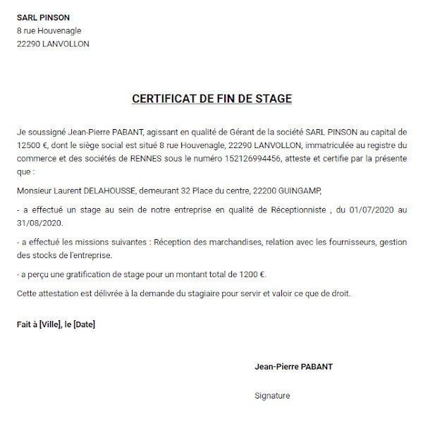 Attestation de stage Modèle PDF et Word