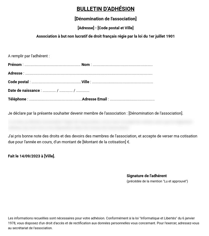 exemple bulletin adhésion