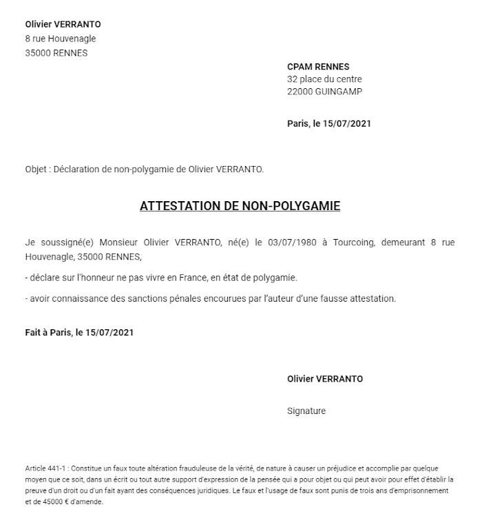 Attestation de nonpolygamie préfecture du rhône