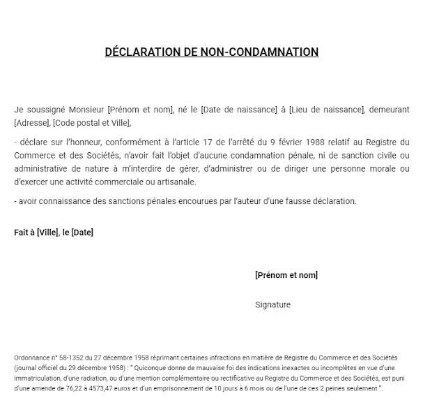 Attestation Sur L Honneur De Condamnation TXVU Attestation Sur L Honneur De Condamnation TXVU