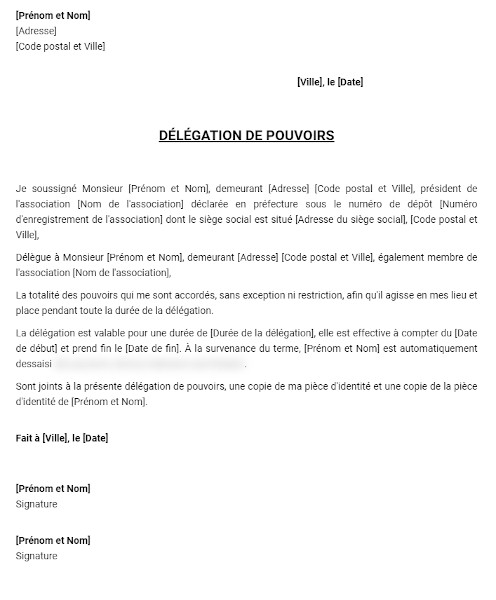 délégation de pouvoirs président association