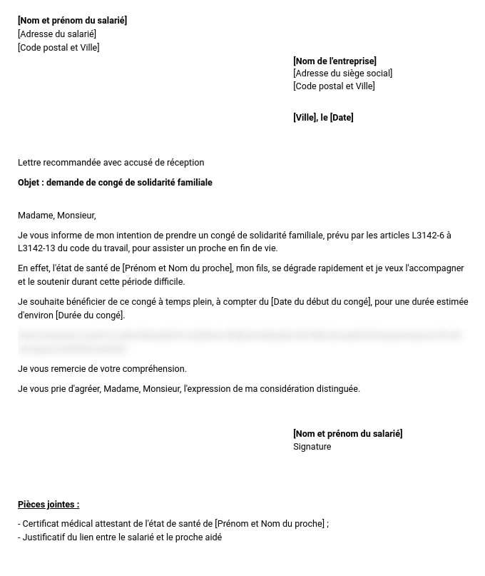 Modèle de demande de congé de solidarité familiale