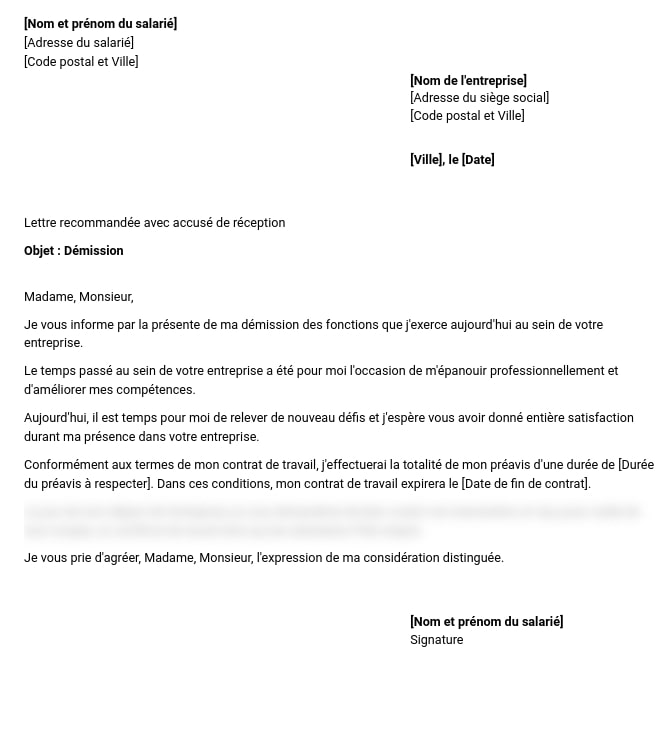 exemple lettre démission