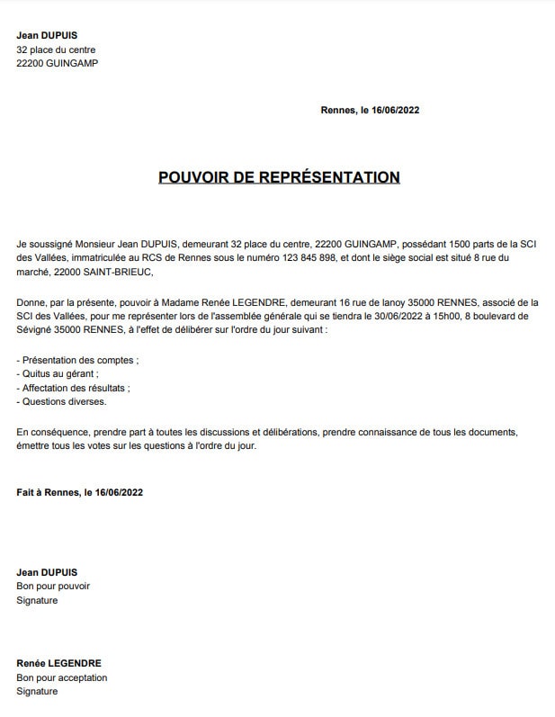 Exemple de procuration pour SCI à télécharger