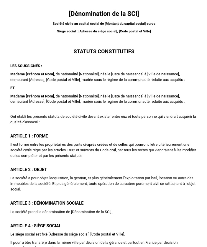 exemple de statuts SCI