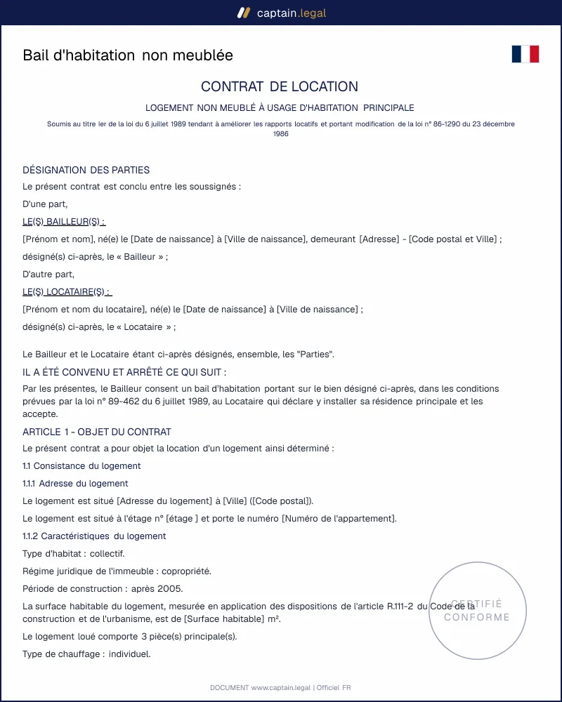 Modèle de bail pour logement vide