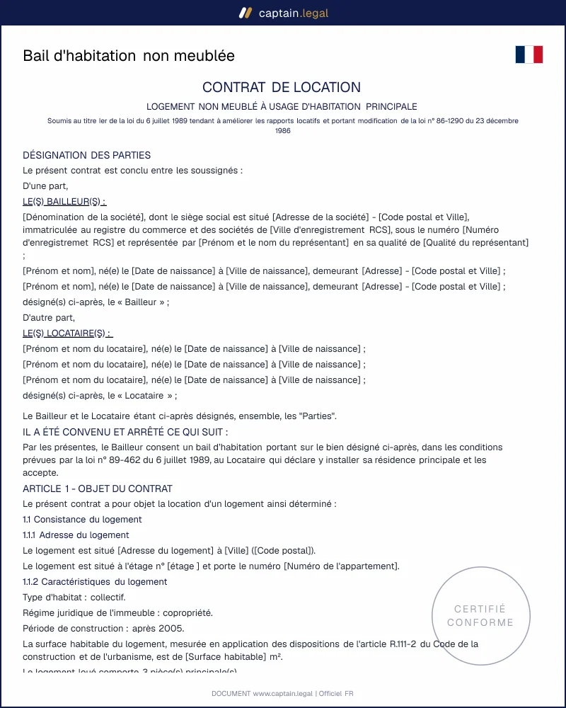 Modèle de bail pour logement vide