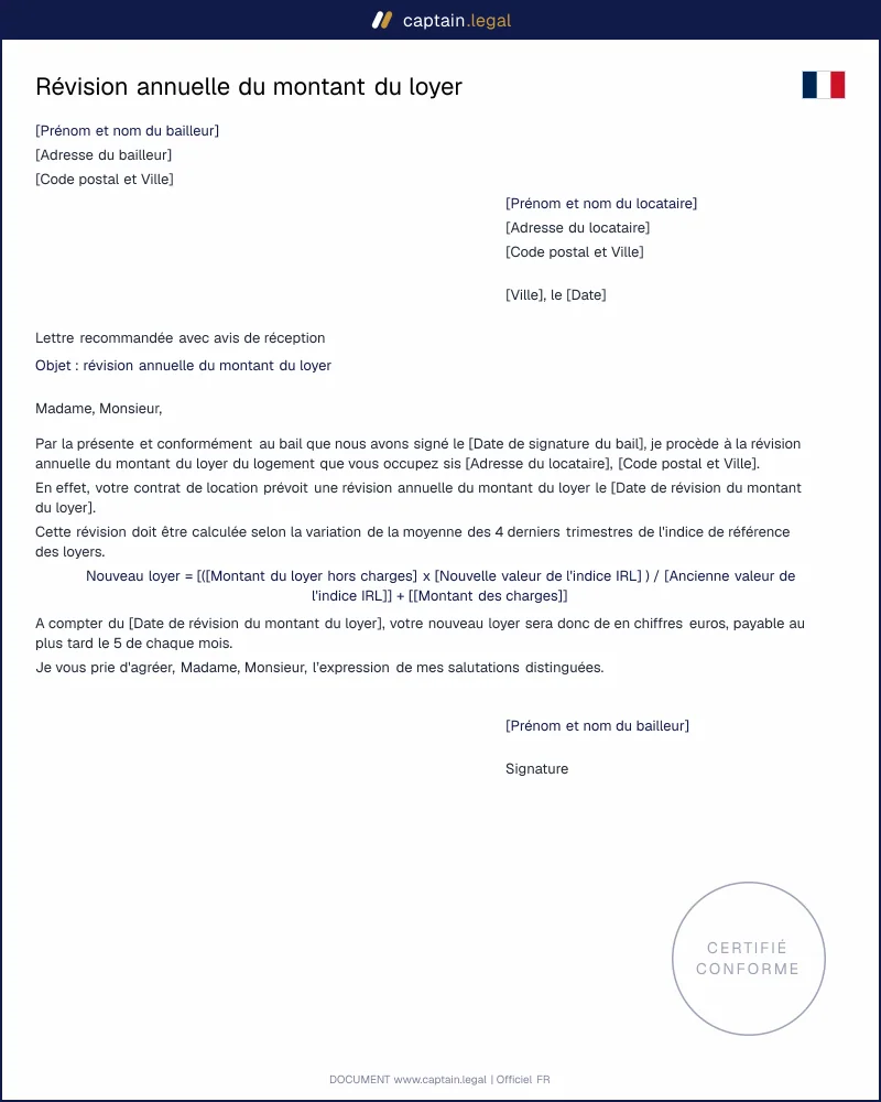 Révision annuelle du montant du loyer