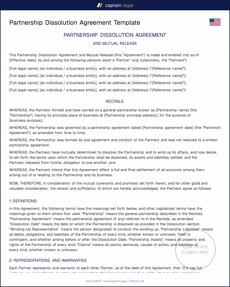 Partnership Dissolution Agreement | RUPA, All 50 States
