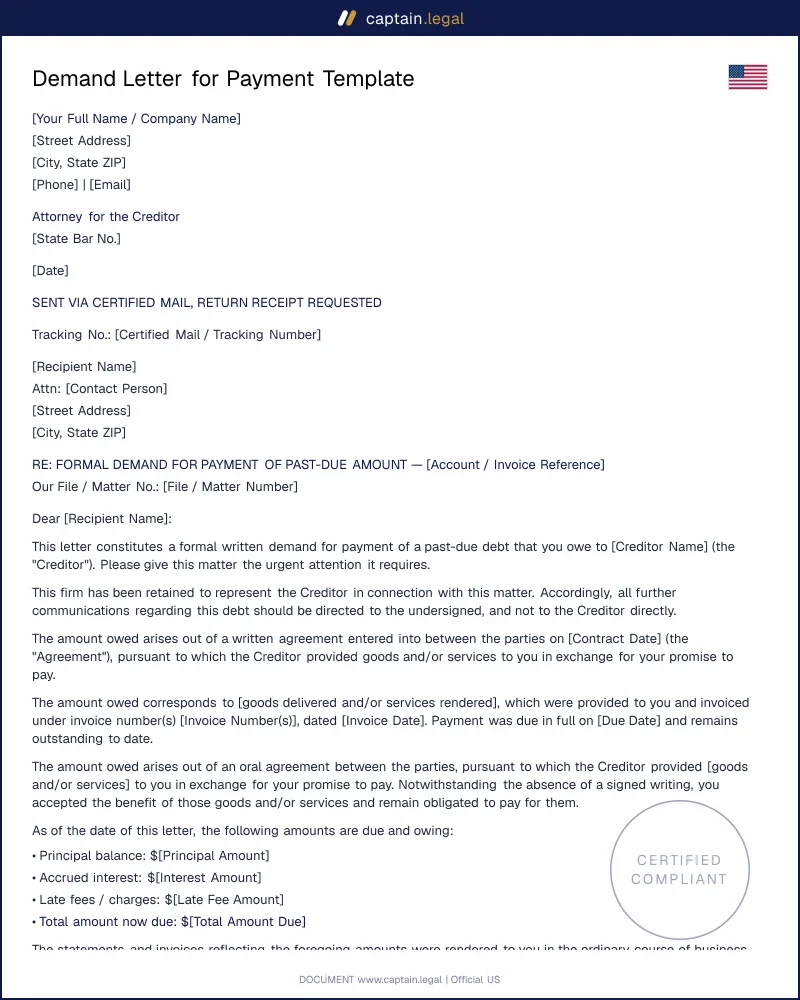 Demand Letter for Payment | FDCPA & Interest-Aware