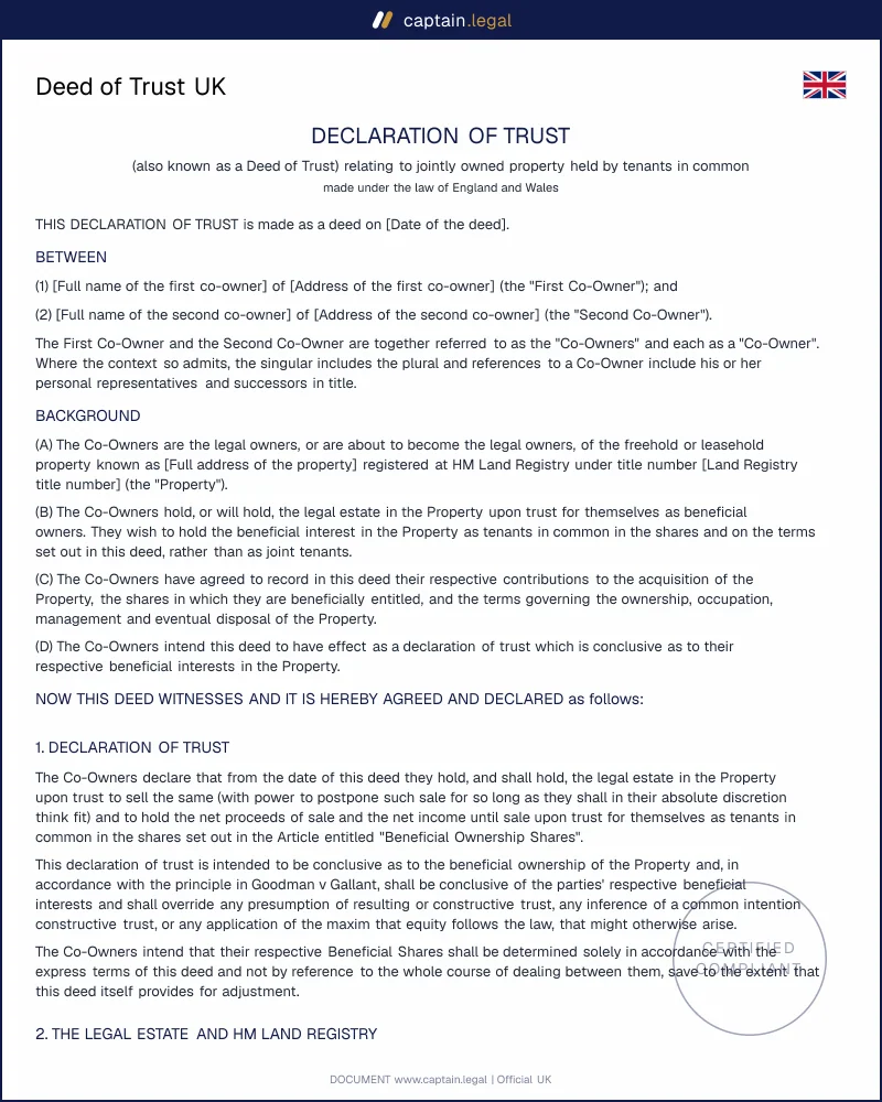 Deed of Trust UK | LPA 1925 s.53(1)(b) Compliant