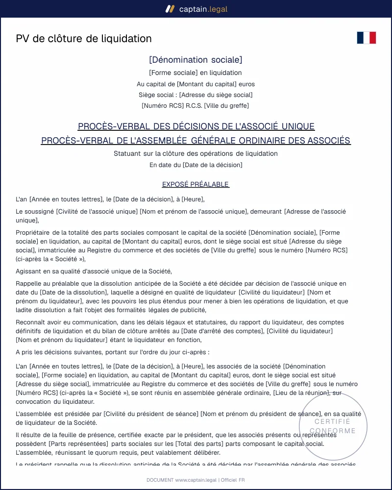 PV de clôture de liquidation (art. L. 237-9 C. com.)