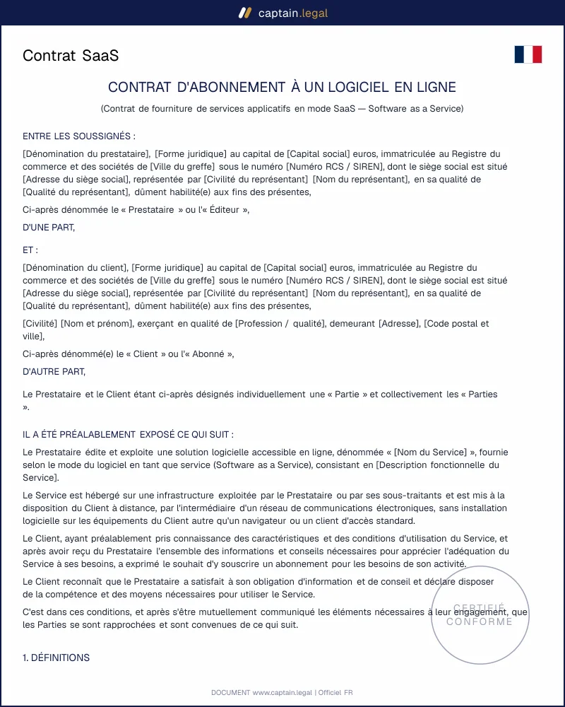 Contrat SaaS : cadre Code civil et Data Act