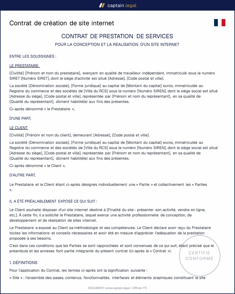 Contrat de création de site internet (art. L131-3 CPI)