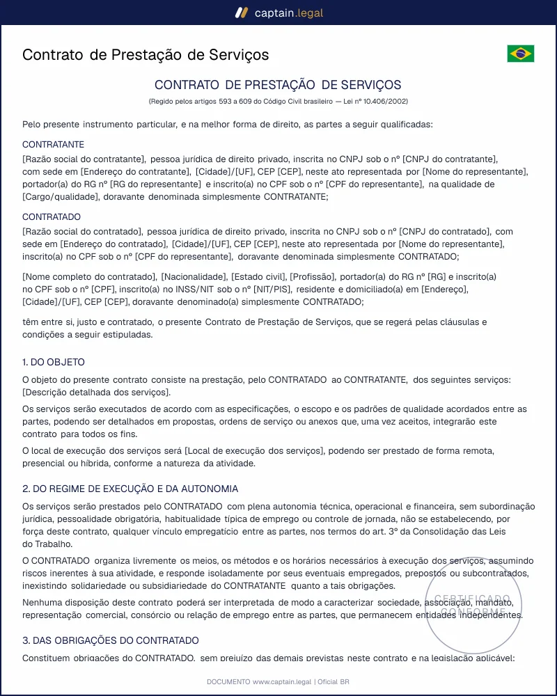 Contrato de Prestação de Serviços (arts. 593-609 CC)