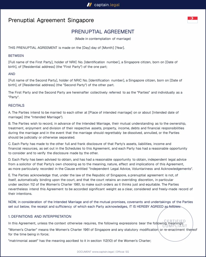 Prenuptial Agreement Singapore Under s.112 Women's Charter