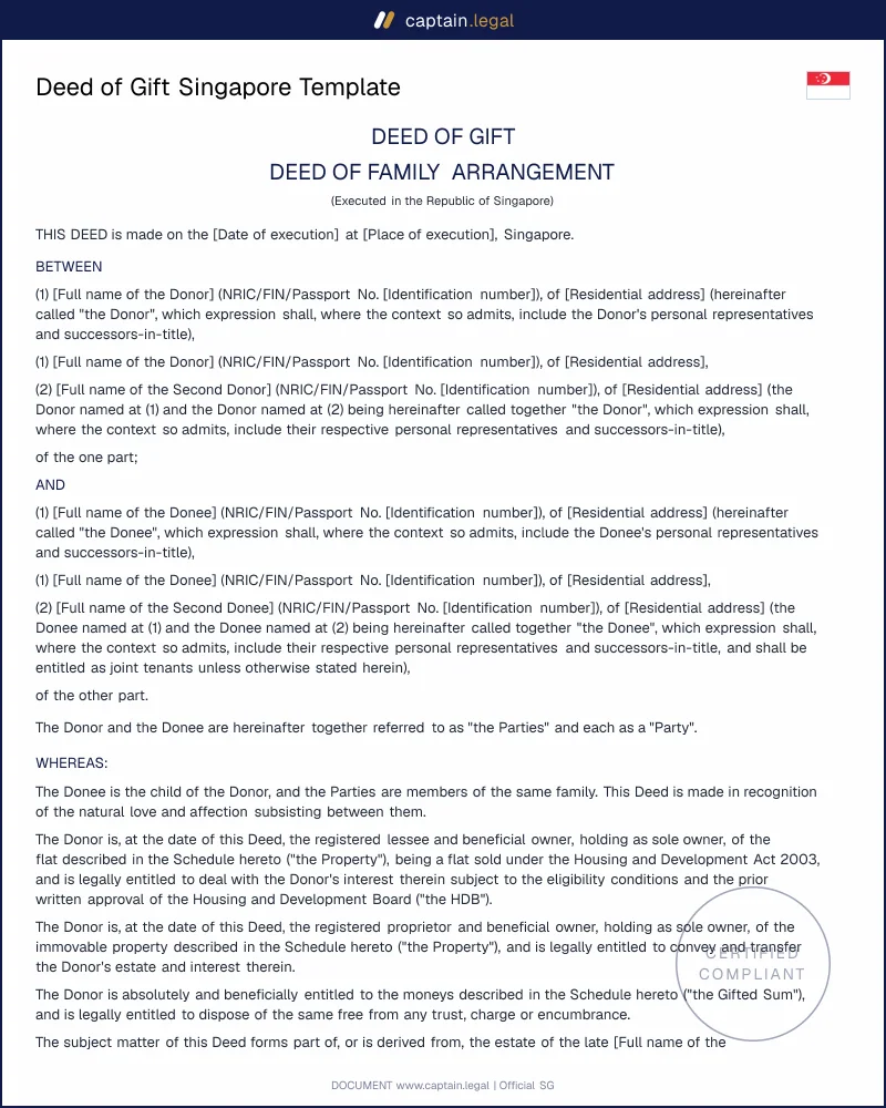 Deed of Gift Singapore: Stamp Duty & IRAS Rules