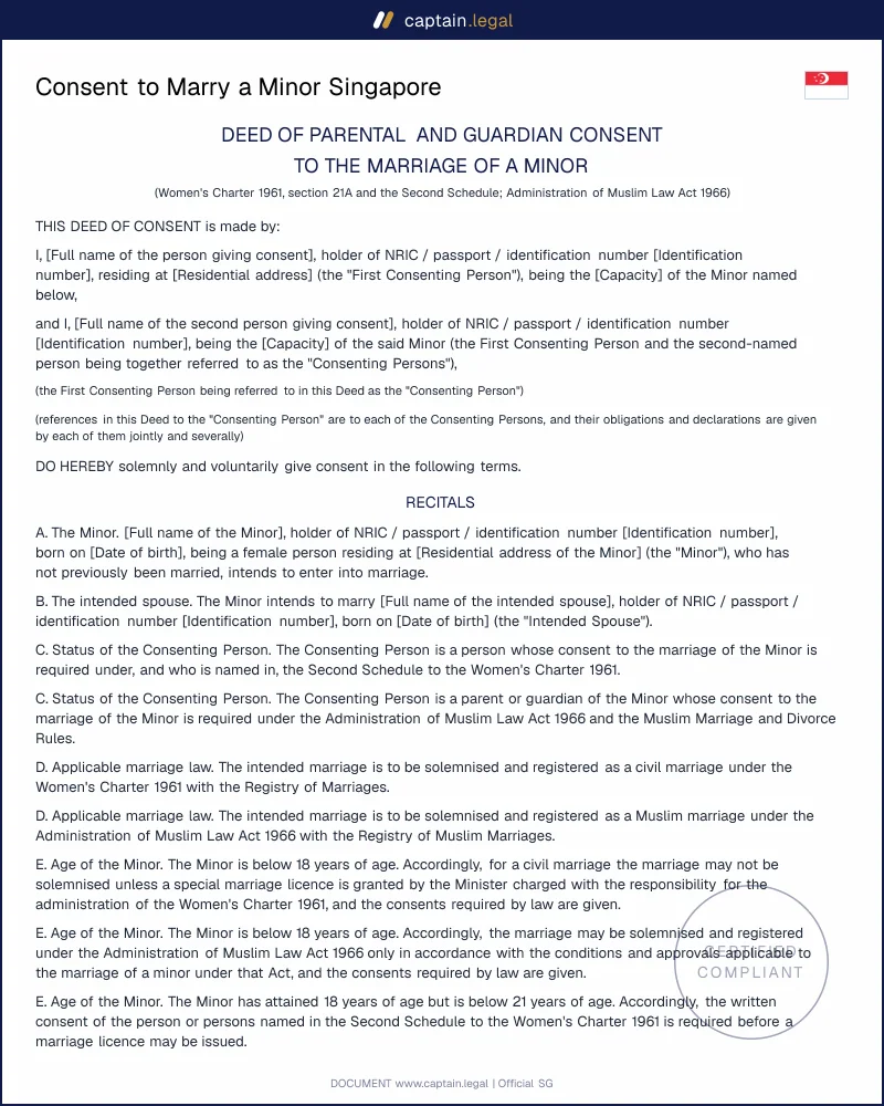 Consent to Marry a Minor (Women's Charter s.9) Singapore