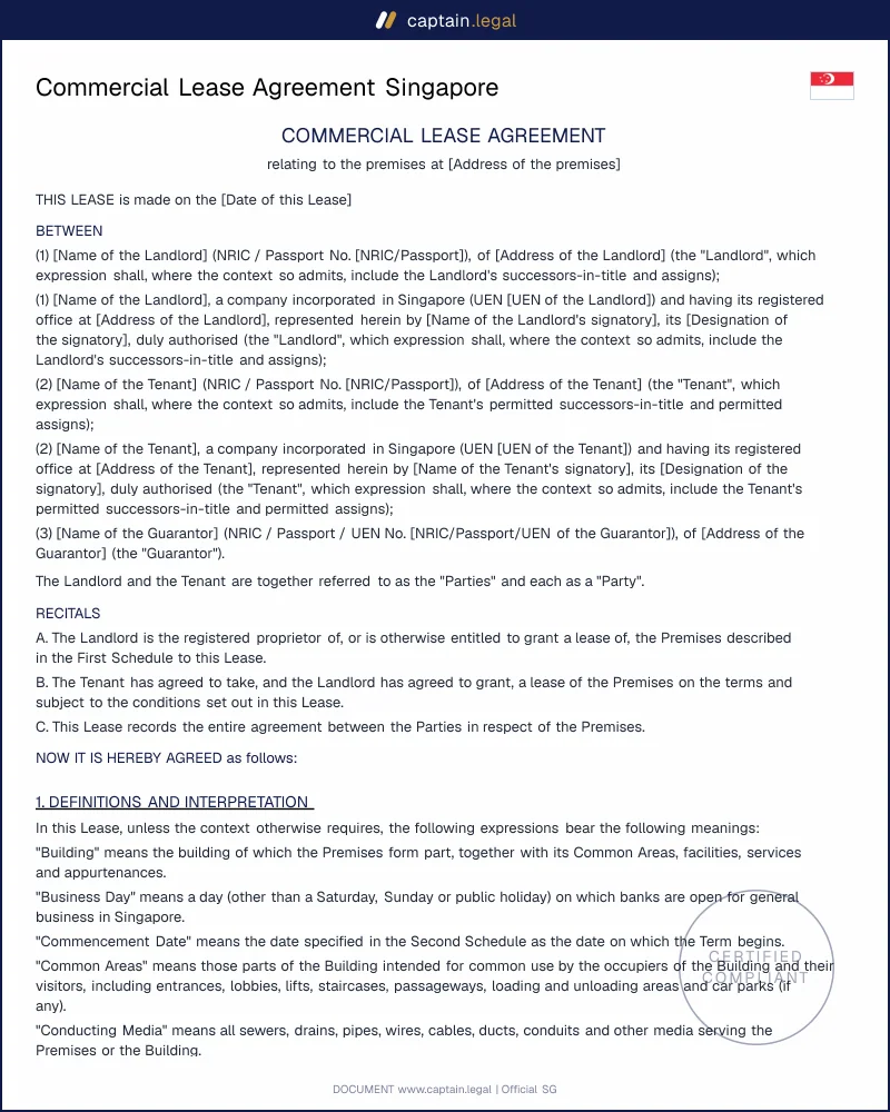 Commercial Lease Agreement Singapore (Stamp Duties Act)