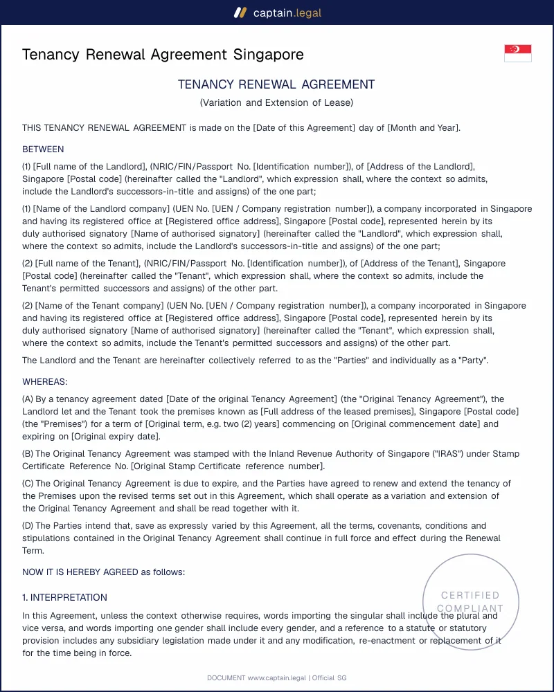 Tenancy Renewal Agreement Singapore | IRAS Compliant