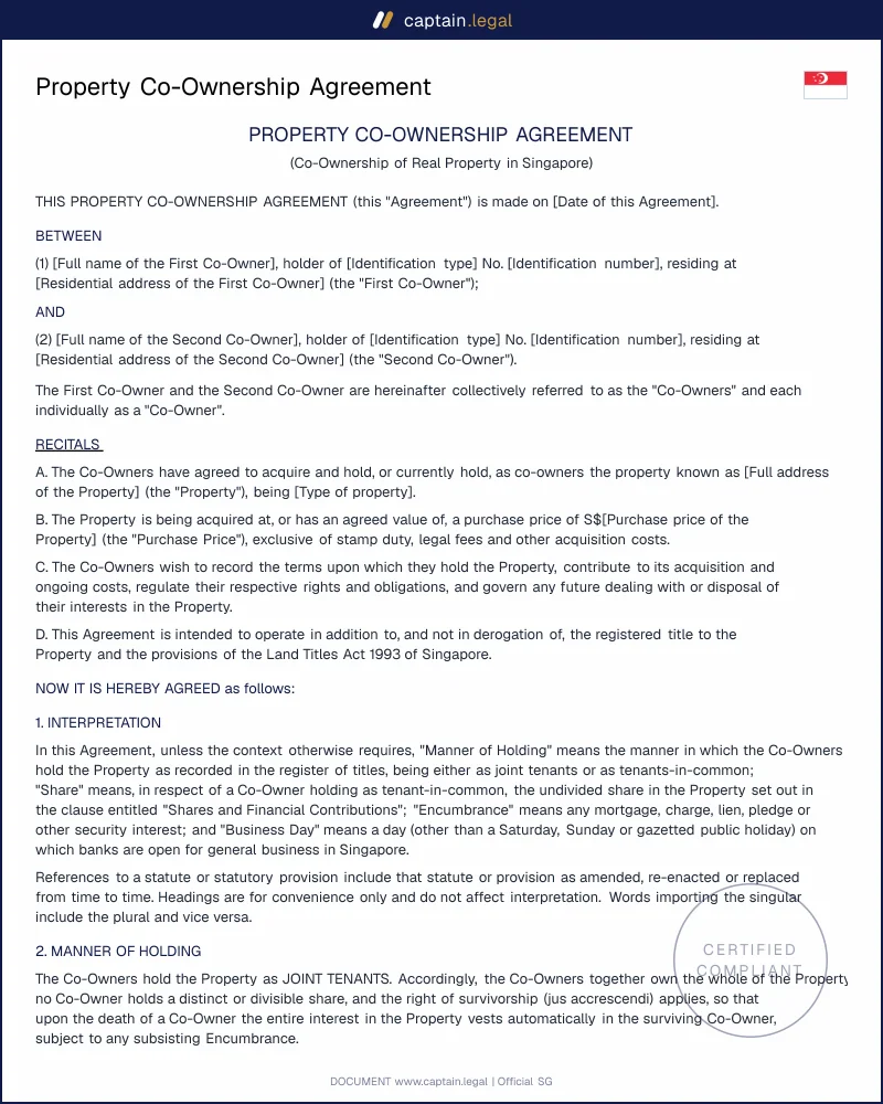 Property Co-Ownership Agreement Singapore | LTA s.53