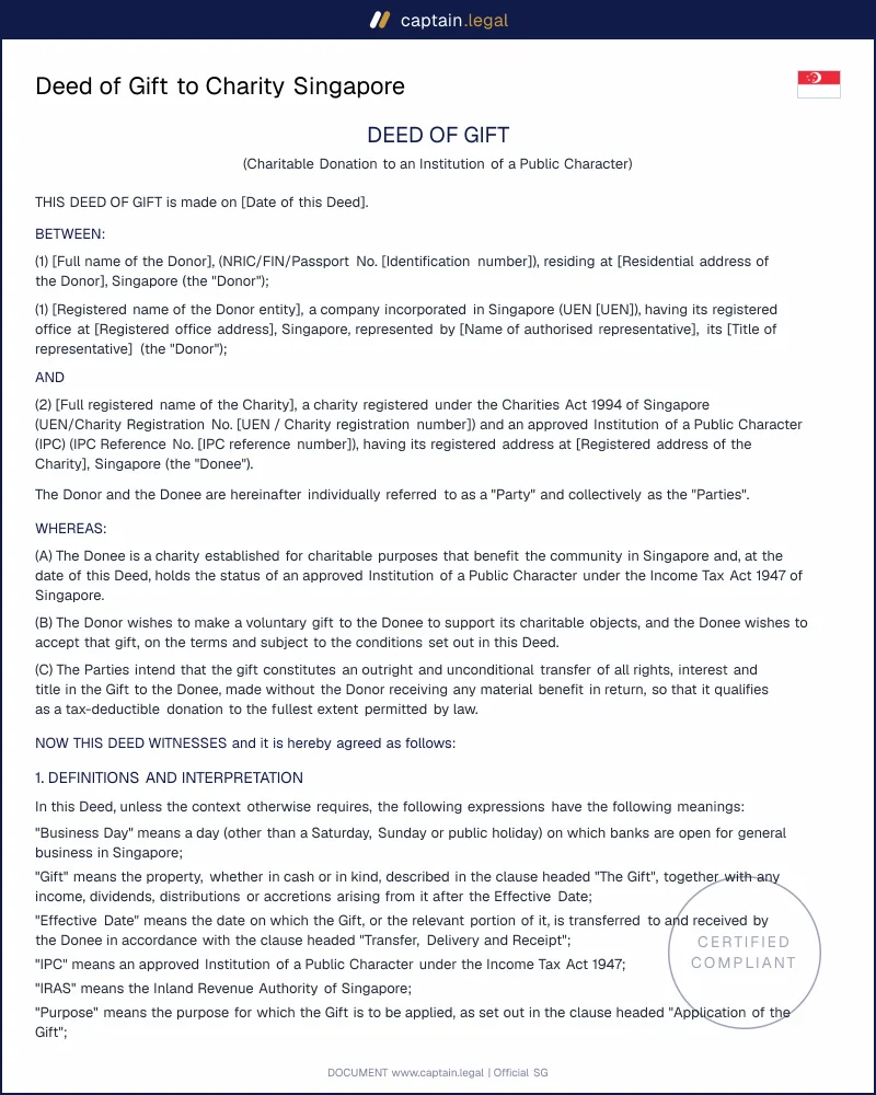 Deed of Gift to Charity Singapore | Signed, Sealed, Valid