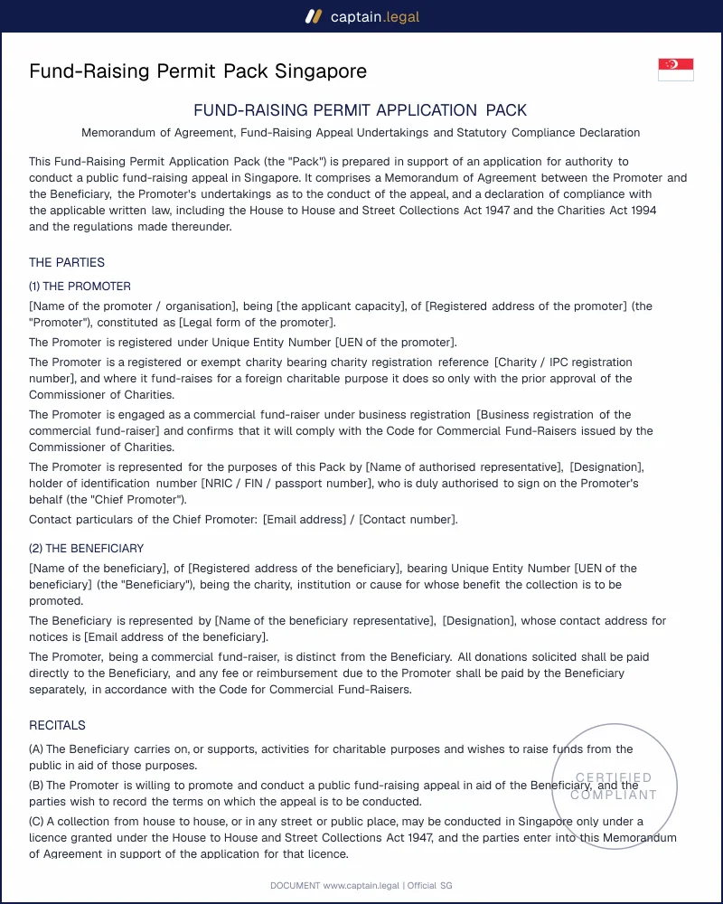 Fund-Raising Permit Pack Singapore | HHSC Act 1947