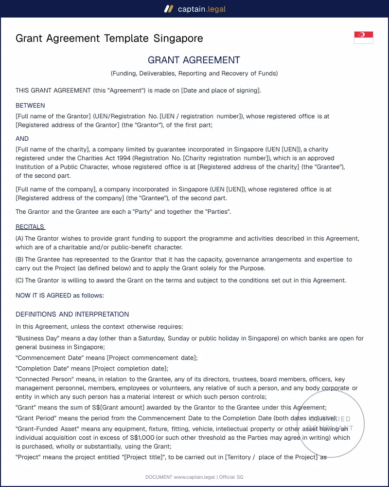 Grant Agreement Singapore | Charities Act & COC
