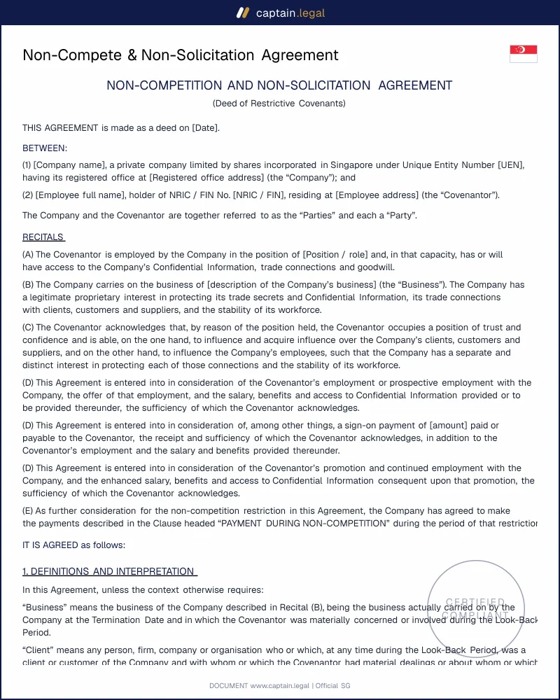 Non-Compete & Non-Solicitation Agreement (SGCA)