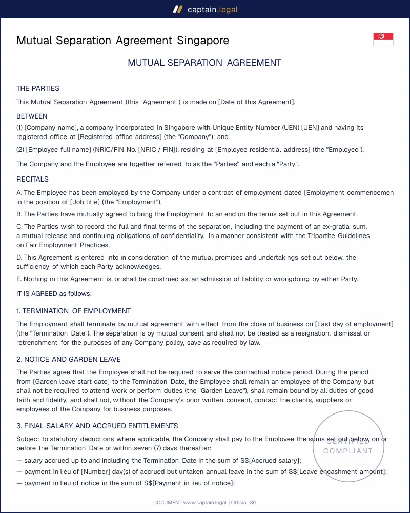 Mutual Separation Agreement Singapore: EA 1968