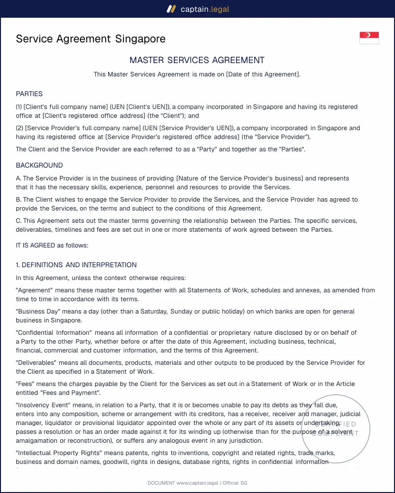 Service Agreement Singapore | UCTA 1977 Ready