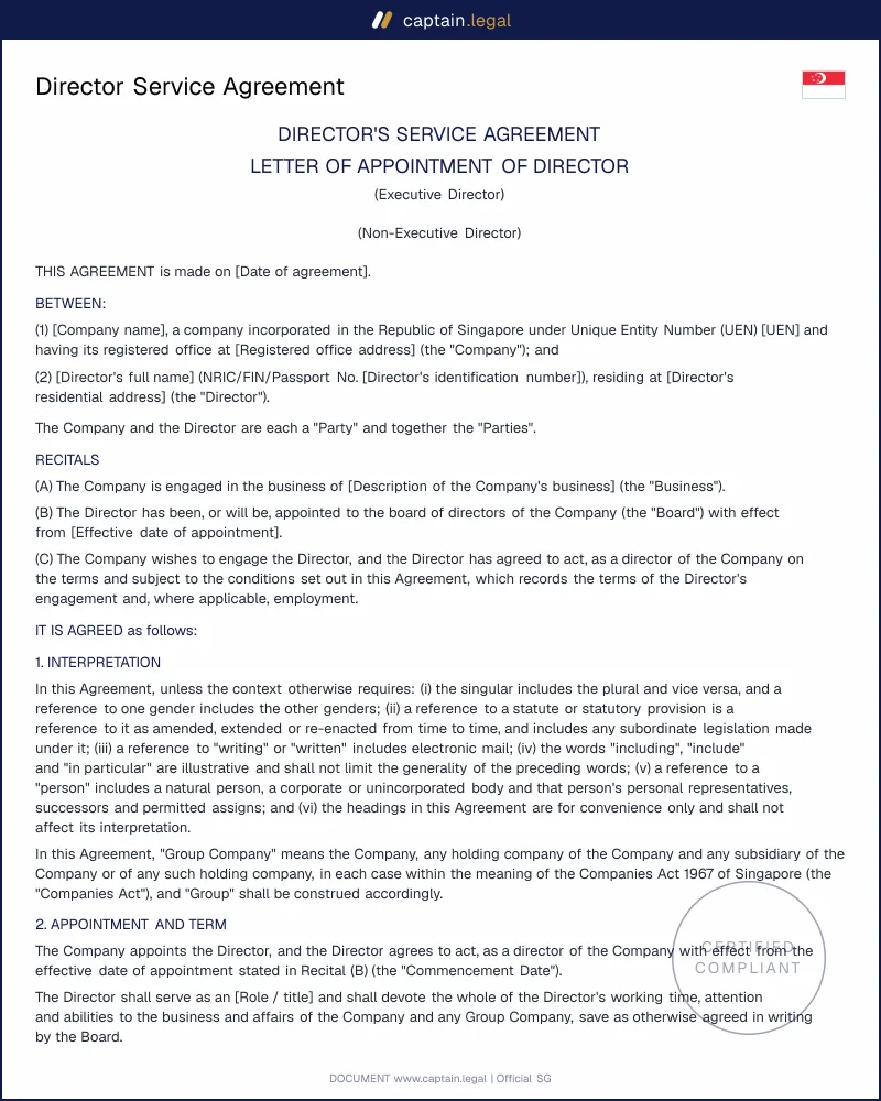 Director Service Agreement: s.157 Companies Act