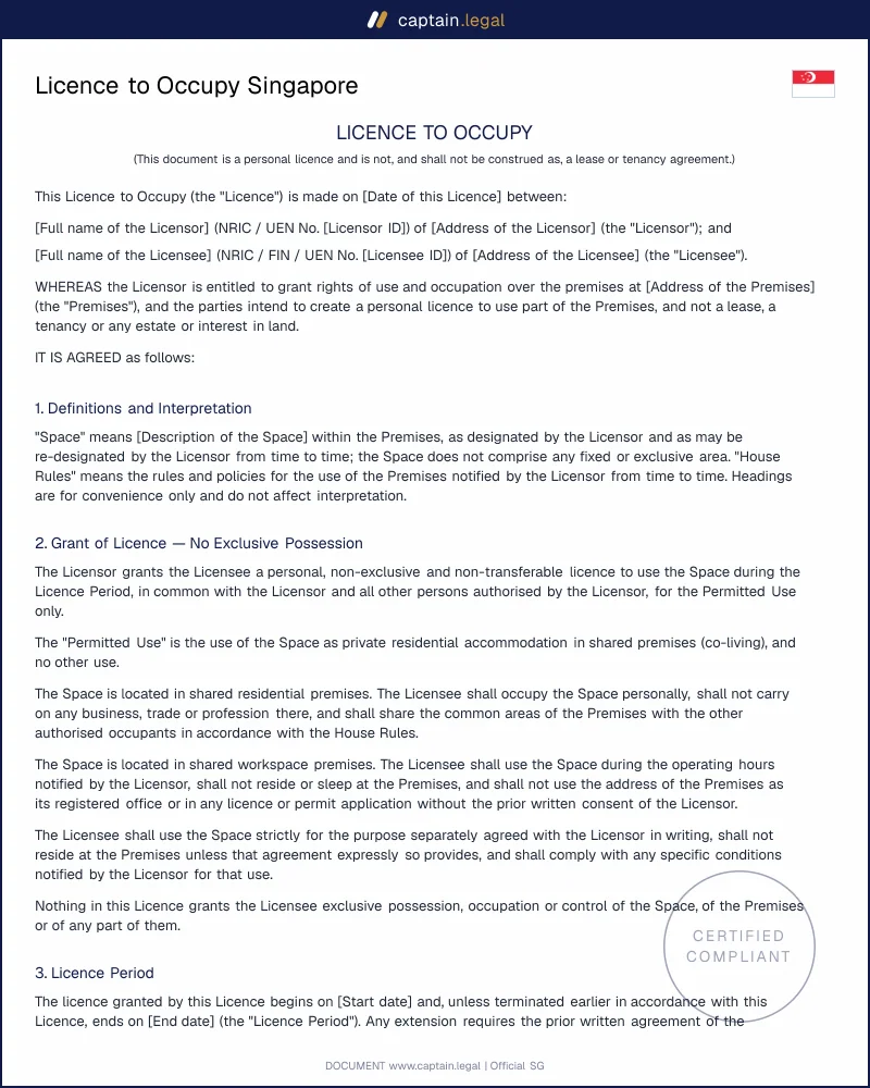 Singapore Licence to Occupy | CLPA 1886 & Street v Mountford