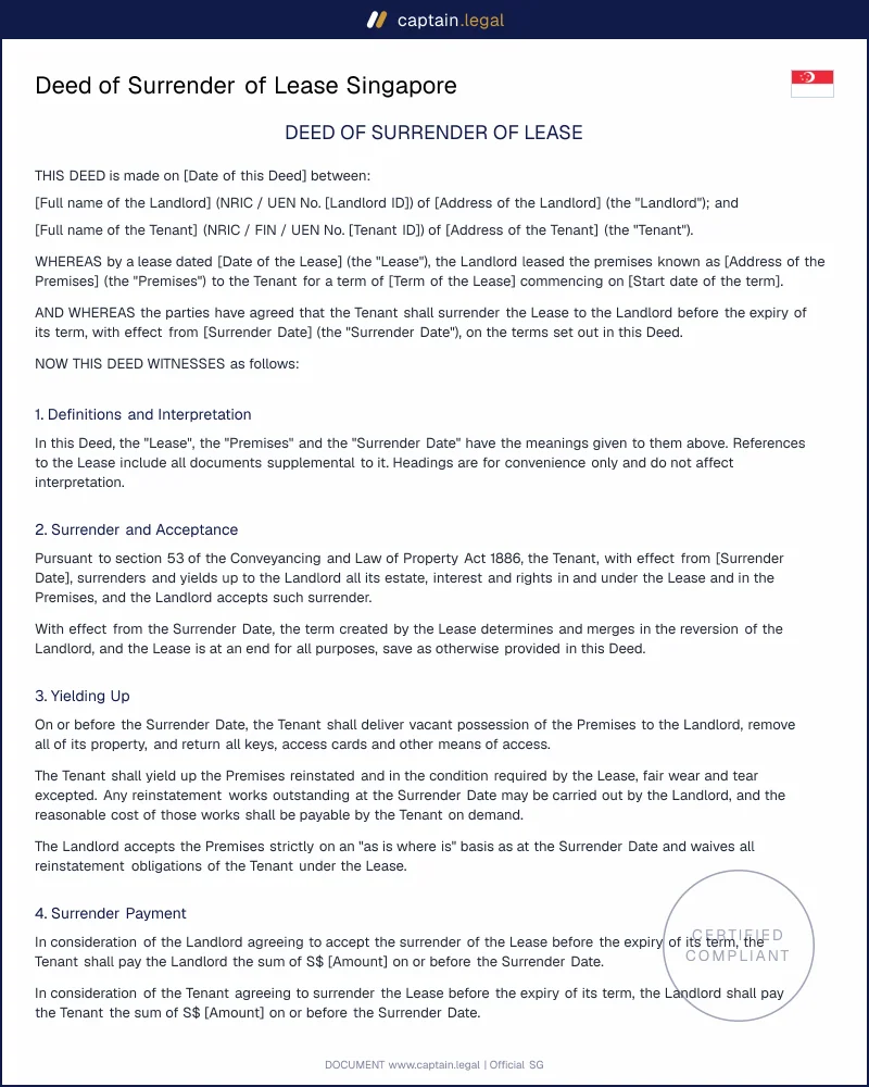 Deed of Surrender of Lease | CLPA 1886 s.53