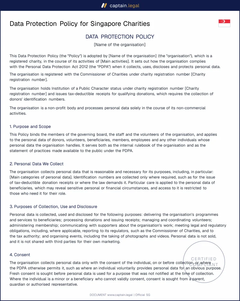 Data Protection Policy Template: PDPA Compliance Pack SG