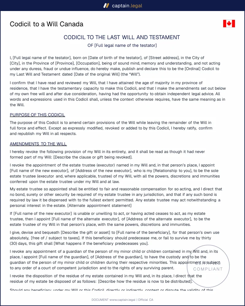 Codicil to a Will Canada | SLRA & WESA Compliant
